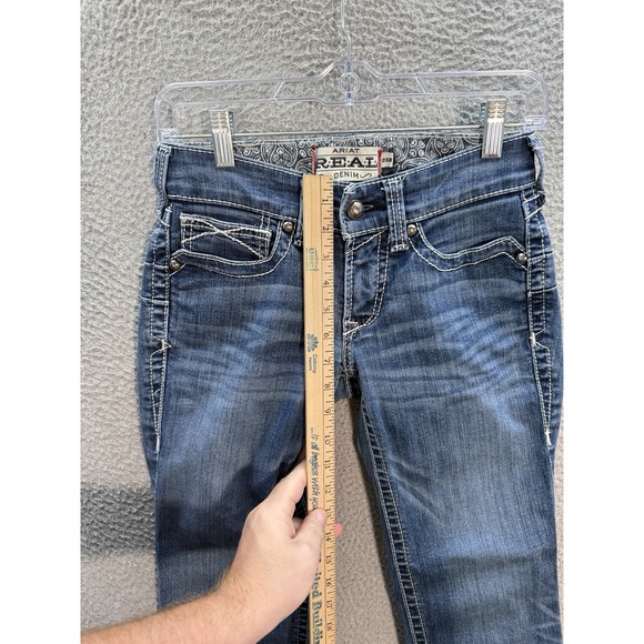 Ariat Jeans Womens 25R Blue REAL Icon Straight Thick Stitch Raw Hem Western * - Picture 5 of 11